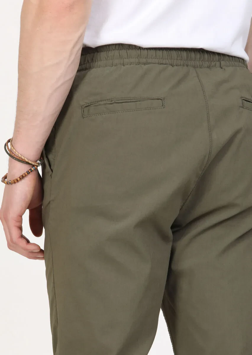 Haki Düz Dokuma Jogging Fit Casual Pamuk Karışımlı Pantolon - 6