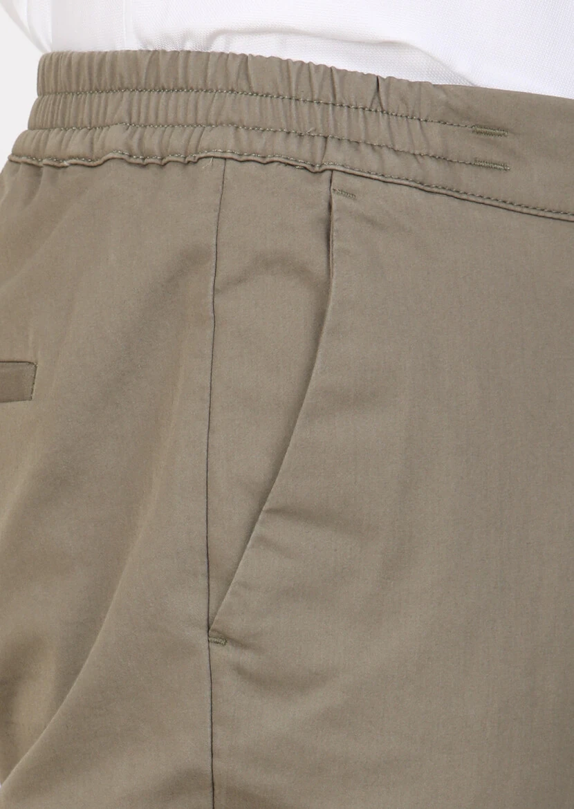 Haki Düz Dokuma Jogging Fit Casual Pamuk Karışımlı Pantolon - 3