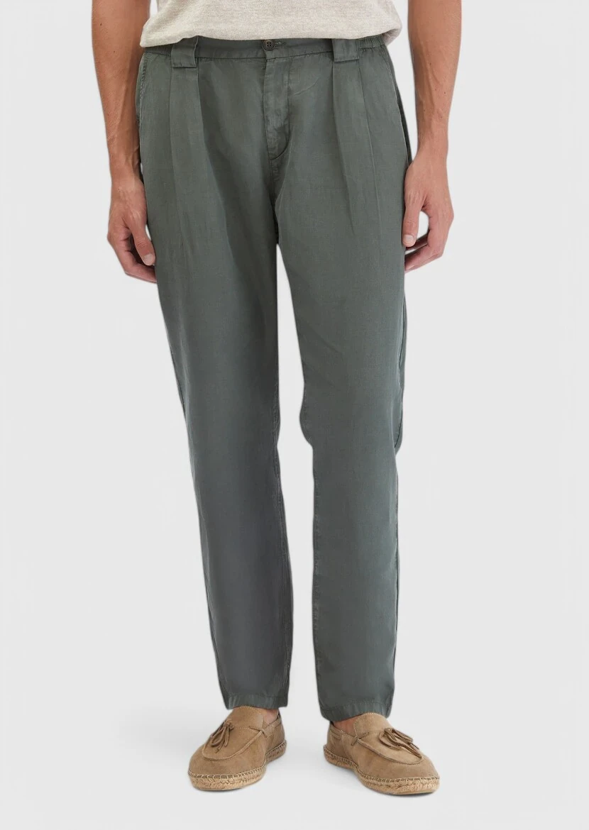 Haki Düz Dokuma Jogging Fit Casual Pamuk Karışımlı Pantolon - RAMSEY