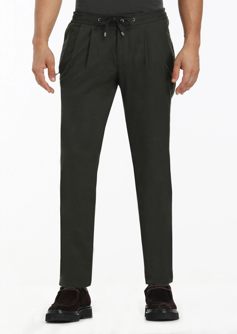 Haki Düz Dokuma Jogging Fit Casual Pantolon - 2