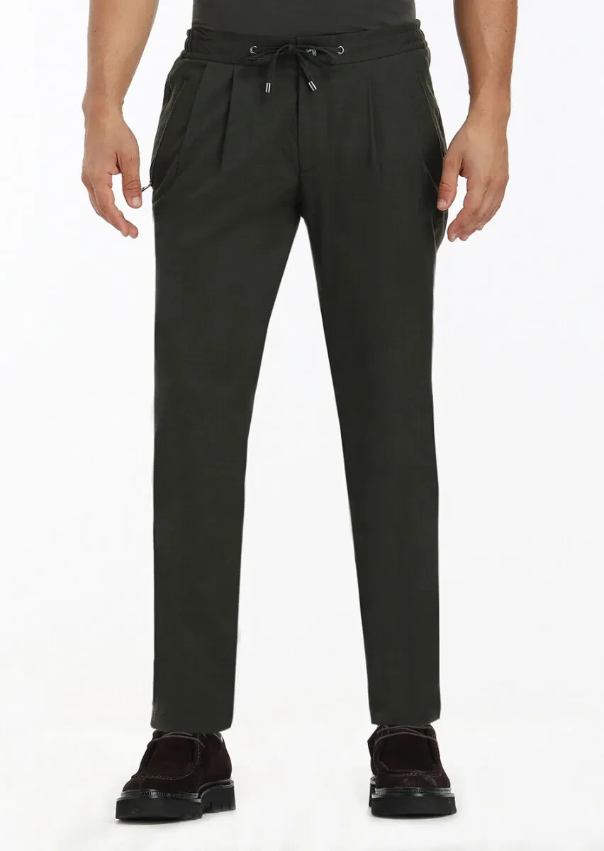 Haki Düz Dokuma Jogging Fit Casual Pantolon - 2