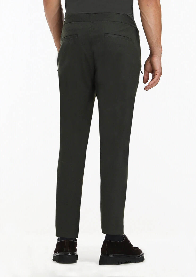 Haki Düz Dokuma Jogging Fit Casual Pantolon - 4