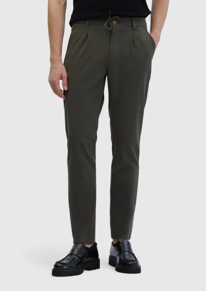 Haki Düz Dokuma Jogging Fit Casual Pantolon - RAMSEY