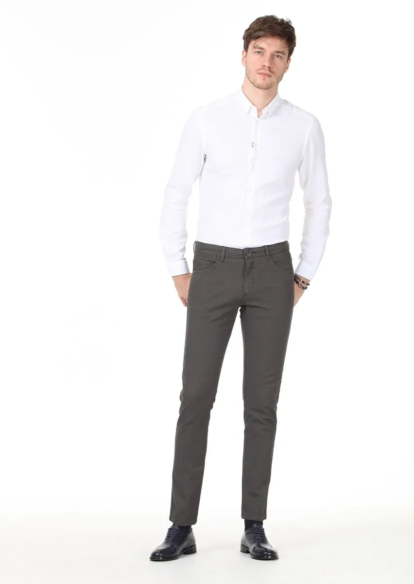 Haki Düz Dokuma Slim Fit Casual Pamuk Karışımlı Pantolon - 2