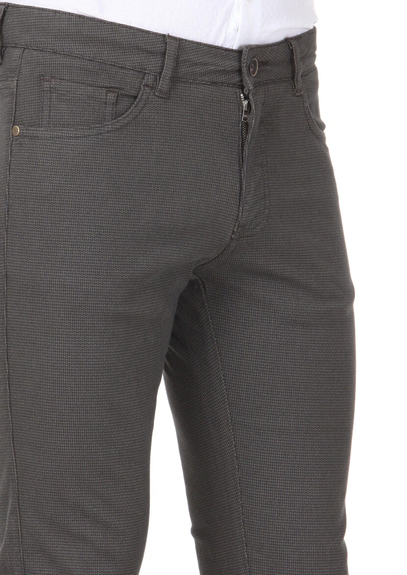 Haki Düz Dokuma Slim Fit Casual Pamuk Karışımlı Pantolon - 3
