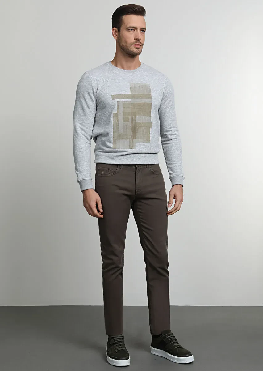 Haki Düz Dokuma Slim Fit Casual Pamuk Karışımlı Pantolon - 1