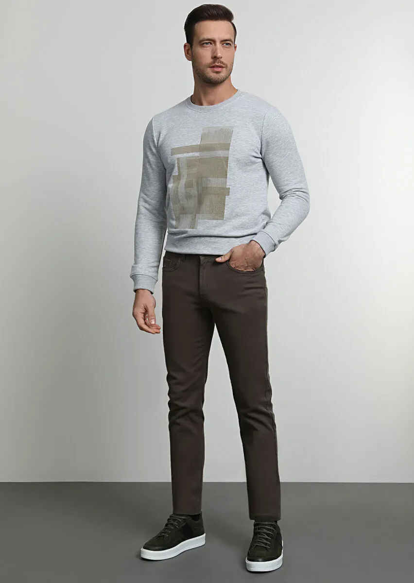 Haki Düz Dokuma Slim Fit Casual Pamuk Karışımlı Pantolon - 3