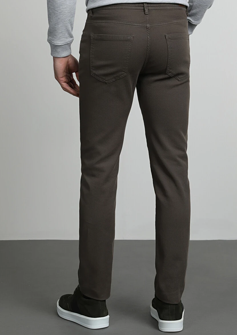 Haki Düz Dokuma Slim Fit Casual Pamuk Karışımlı Pantolon - 4
