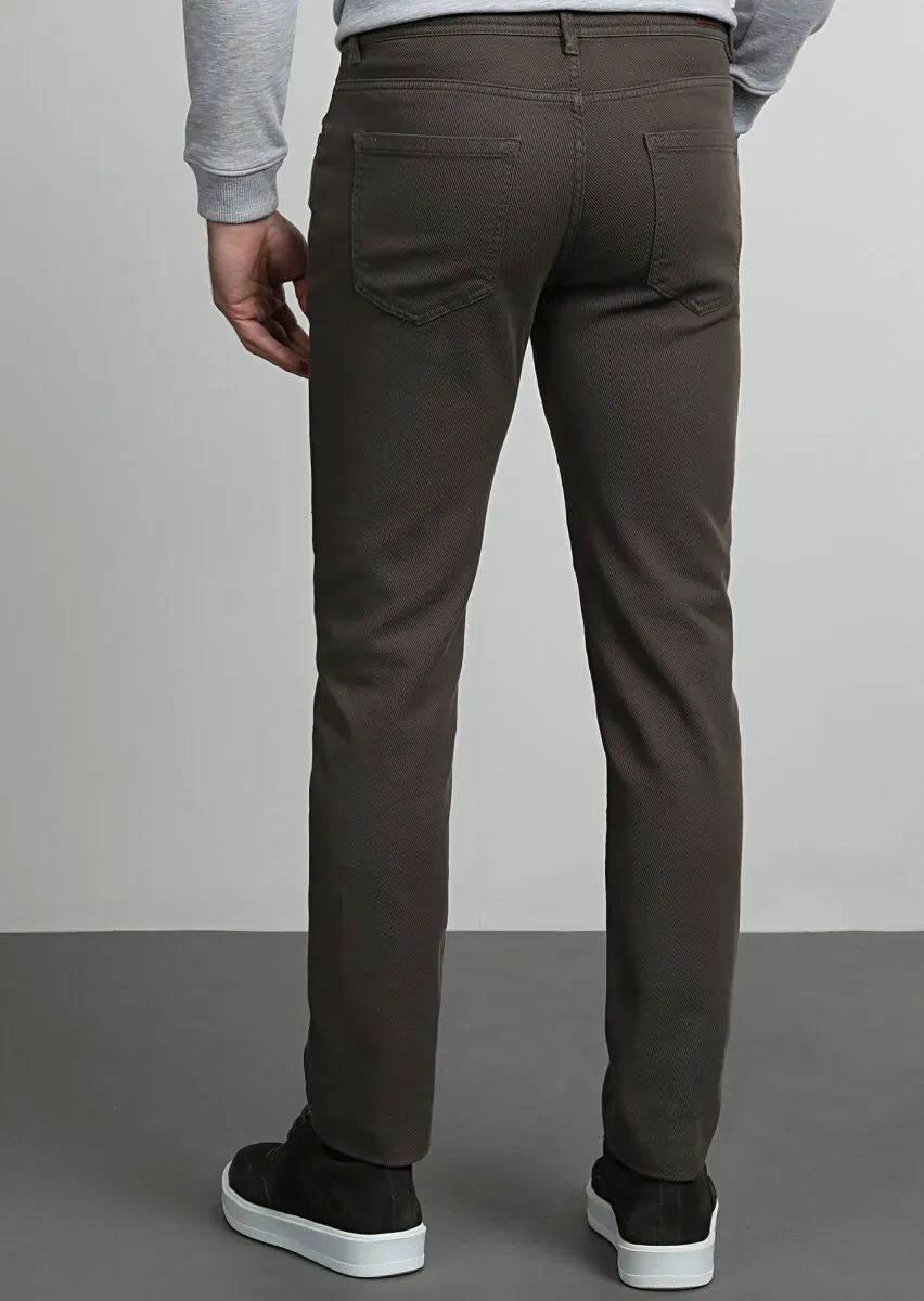 Haki Düz Dokuma Slim Fit Casual Pamuk Karışımlı Pantolon - 4