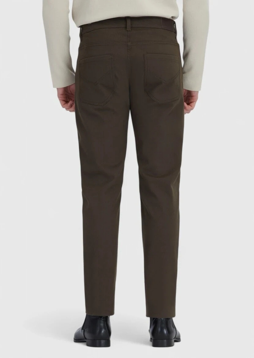 Haki Düz Dokuma Slim Fit Casual Pamuk Karışımlı Pantolon - 4