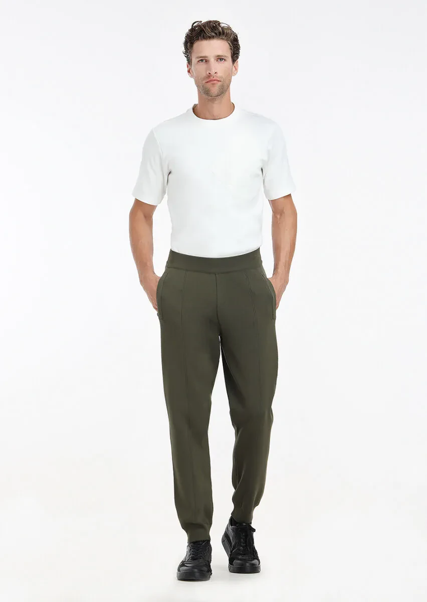 Haki Düz Örme Regular Fit Casual Trıko Pantolon - 1