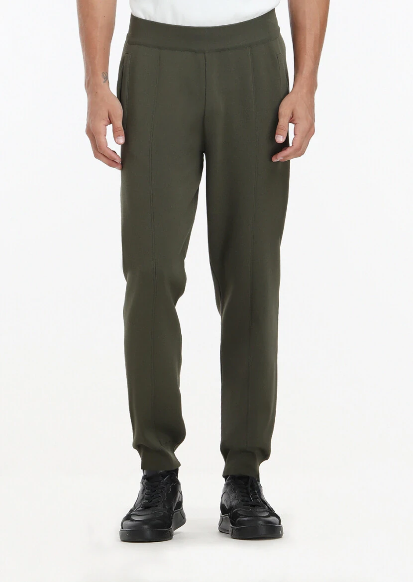 Haki Düz Örme Regular Fit Casual Trıko Pantolon - 2