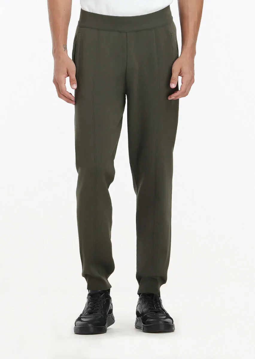 Haki Düz Örme Regular Fit Casual Trıko Pantolon - 2