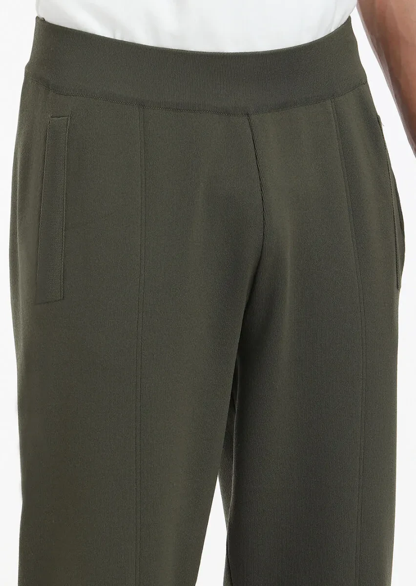 Haki Düz Örme Regular Fit Casual Trıko Pantolon - 3