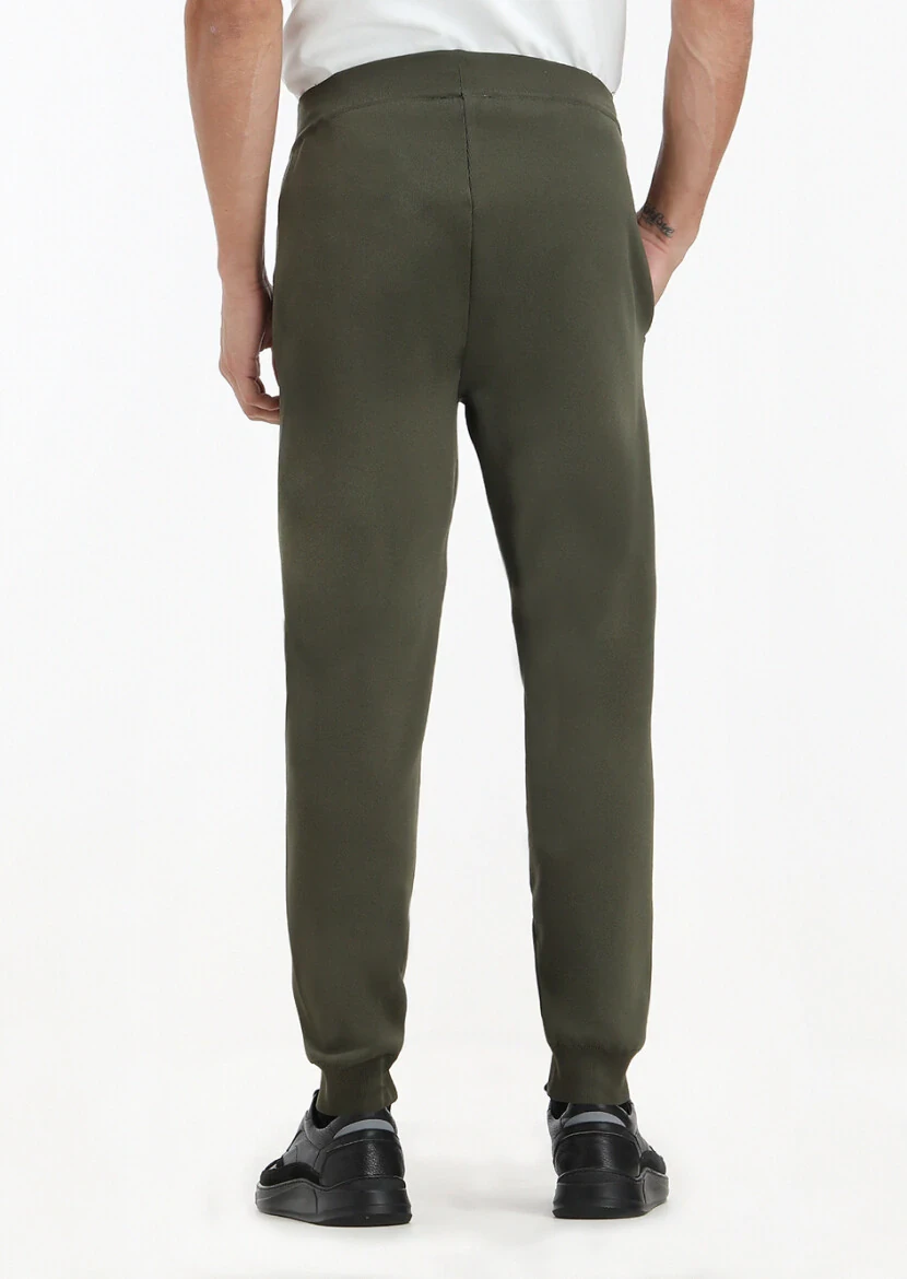 Haki Düz Örme Regular Fit Casual Trıko Pantolon - 4