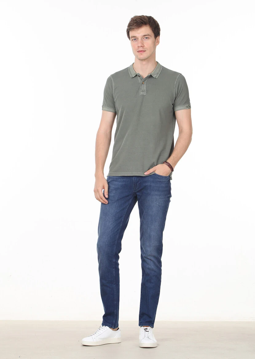 Haki Düz Polo Yaka %100 Pamuk T-Shirt - 3