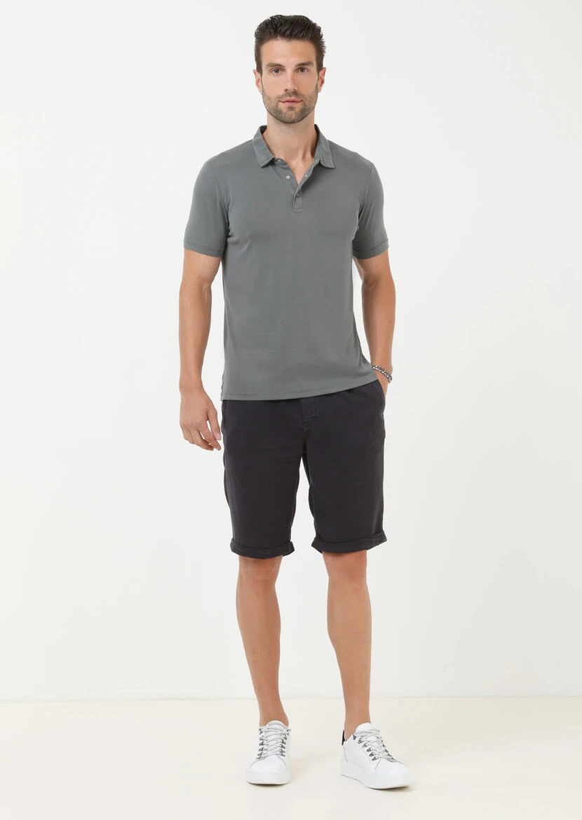 Haki Düz Polo Yaka %100 Pamuk T-Shirt - 3