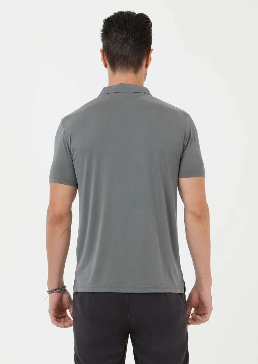 Haki Düz Polo Yaka %100 Pamuk T-Shirt - 5