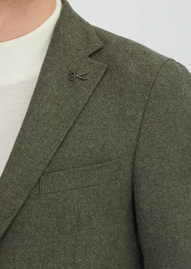 Haki Düz Shirt Shoulder Slim Fit Yün Karışımlı Ceket - 3