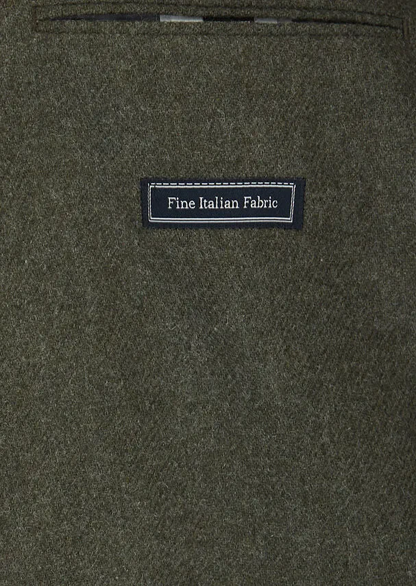 Haki Düz Shirt Shoulder Slim Fit Yün Karışımlı Ceket - 4