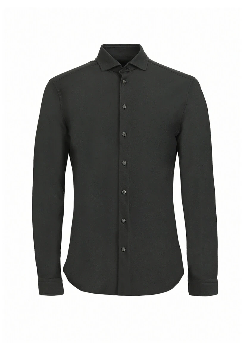 Haki Düz Slim Fit Casual %100 Pamuk Gömlek - 5