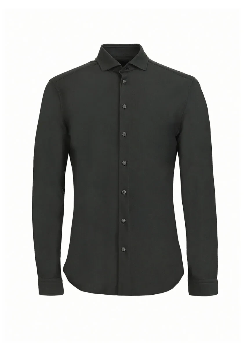 Haki Düz Slim Fit Casual %100 Pamuk Gömlek - 5