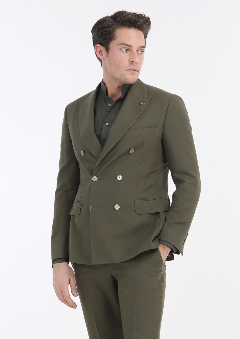 Haki Düz Zeroweight Slim Fit Takım Elbise - 3