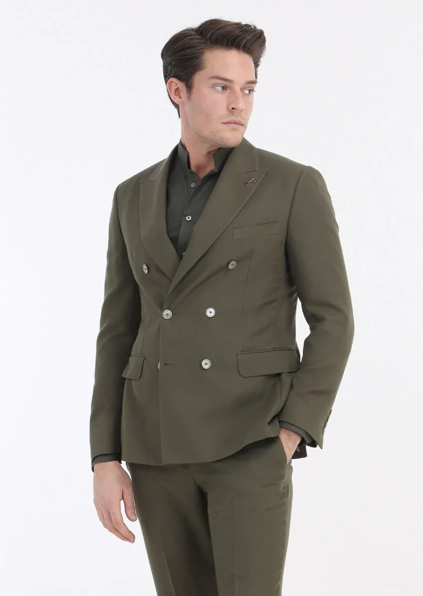 Haki Düz Zeroweight Slim Fit Takım Elbise - 3