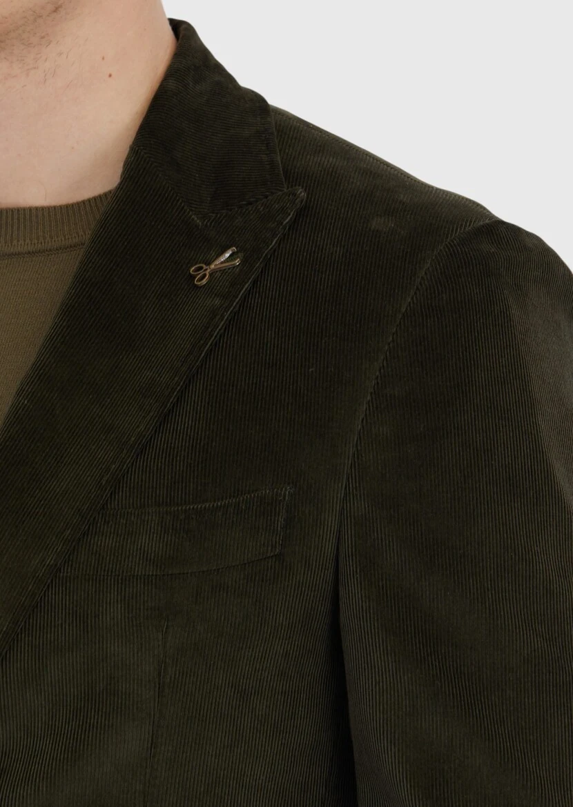 Haki Fitilli Zeroweight Slim Fit %100 Pamuk Ceket - 6