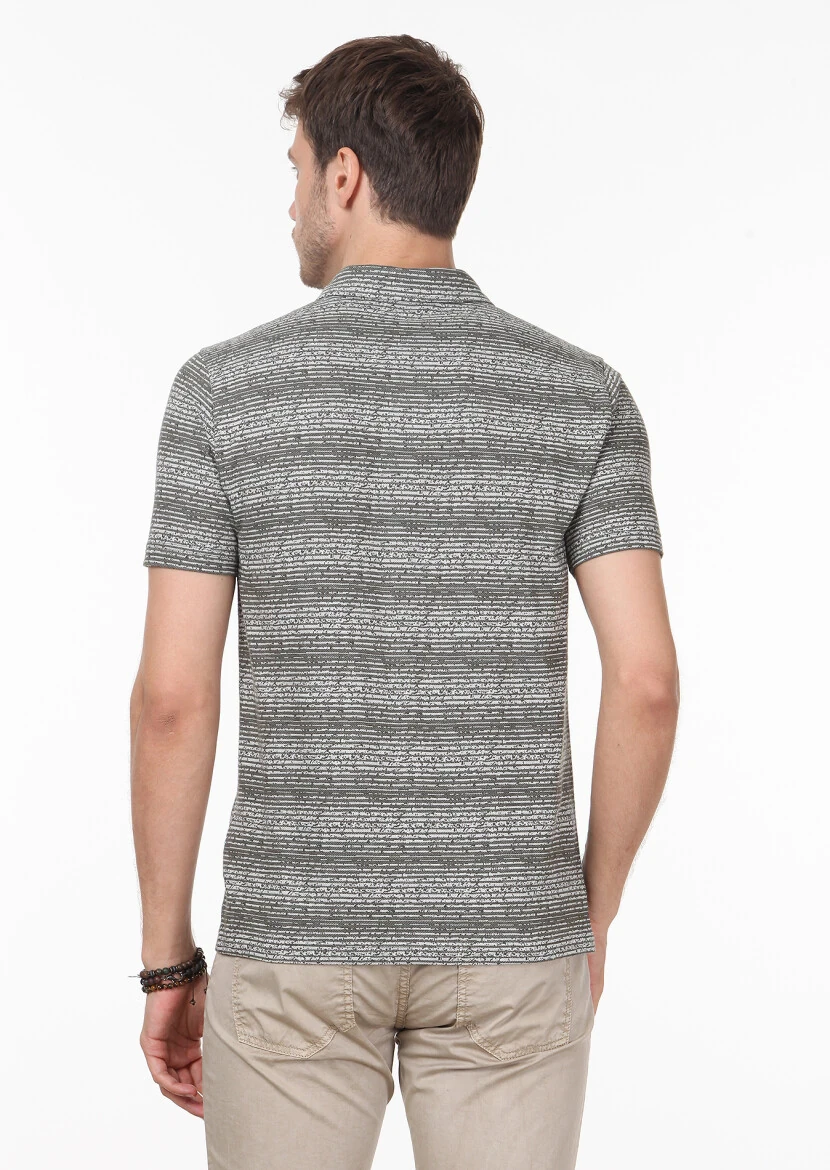 Haki Jakarlı Polo Yaka %100 Pamuk T-Shirt - 4
