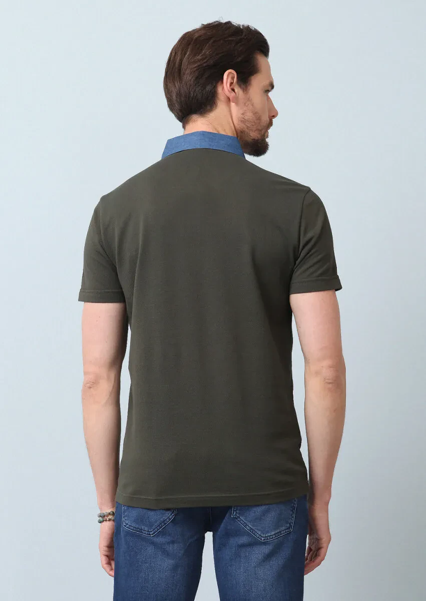 Haki Jakarlı Polo Yaka %100 Pamuk T-Shirt - 6