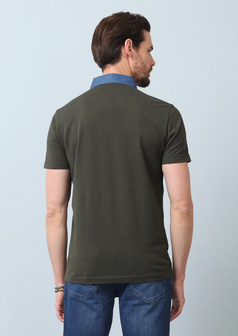 Haki Jakarlı Polo Yaka %100 Pamuk T-Shirt - 8