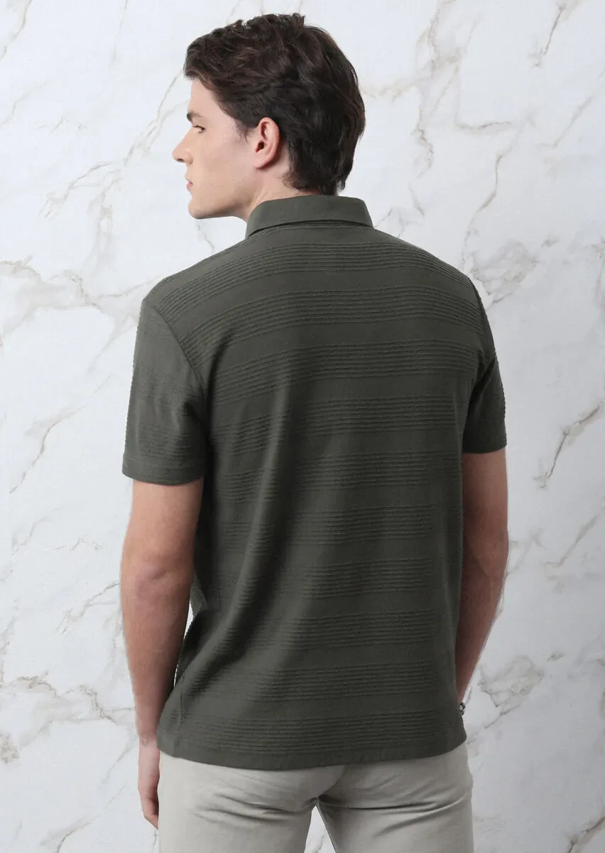 Haki Jakarlı Polo Yaka %100 Pamuk T-Shirt - 8