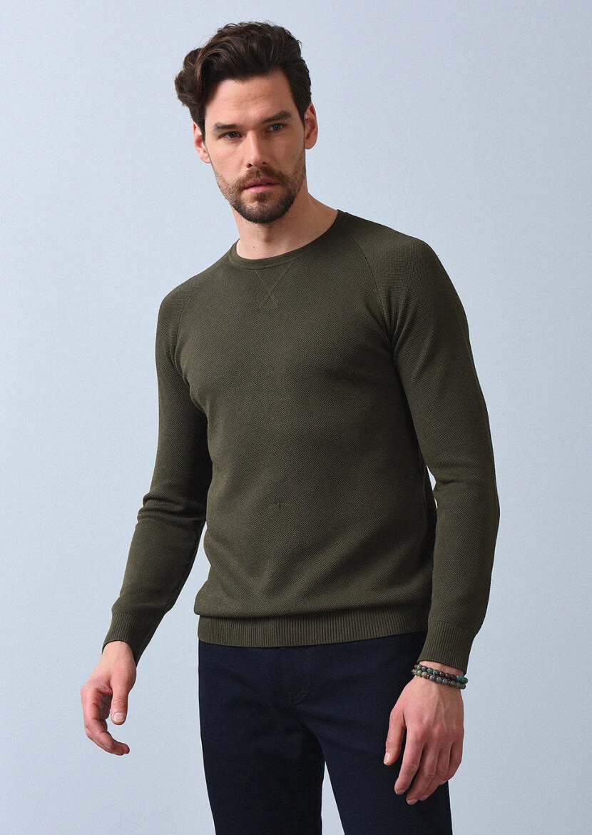 Haki Jakarlı Triko Kazak - 1