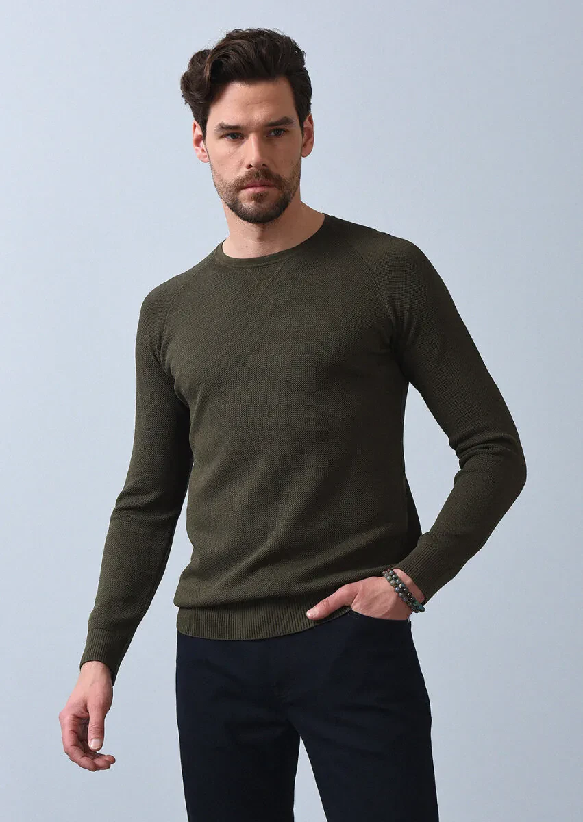 Haki Jakarlı Triko Kazak - 4