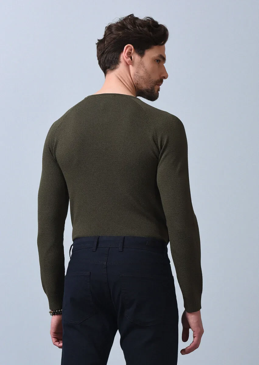Haki Jakarlı Triko Kazak - 5