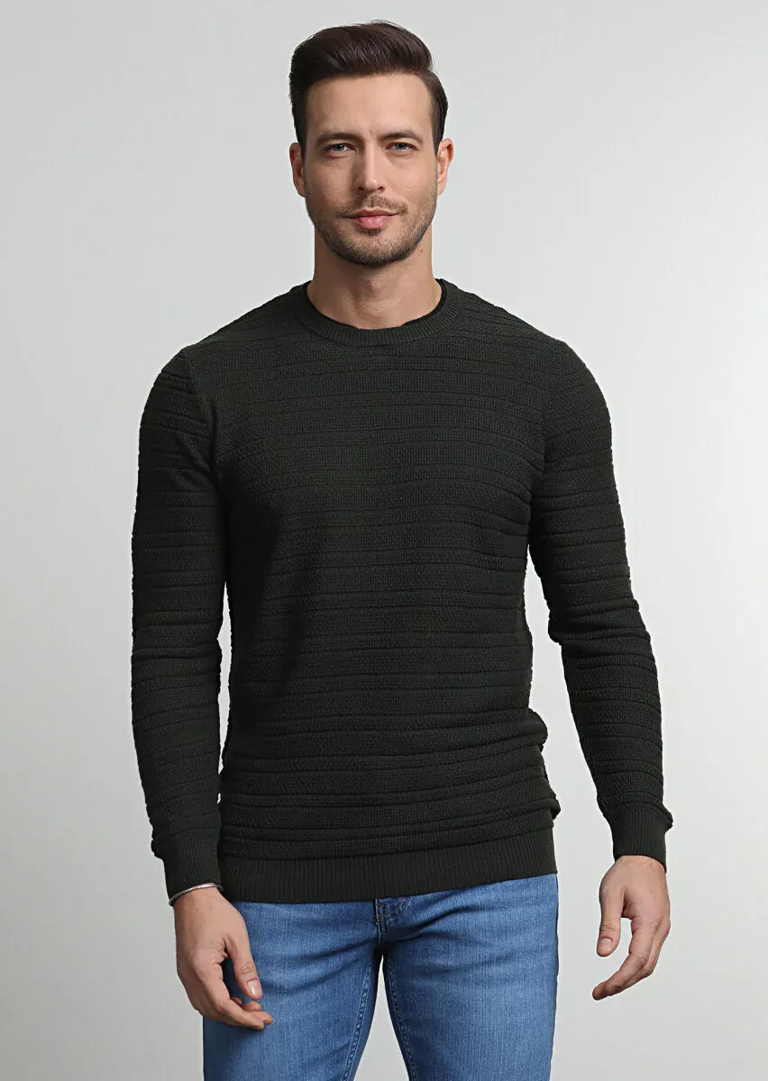 Haki Jakarlı Yün Karışımlı Triko Kazak - 3