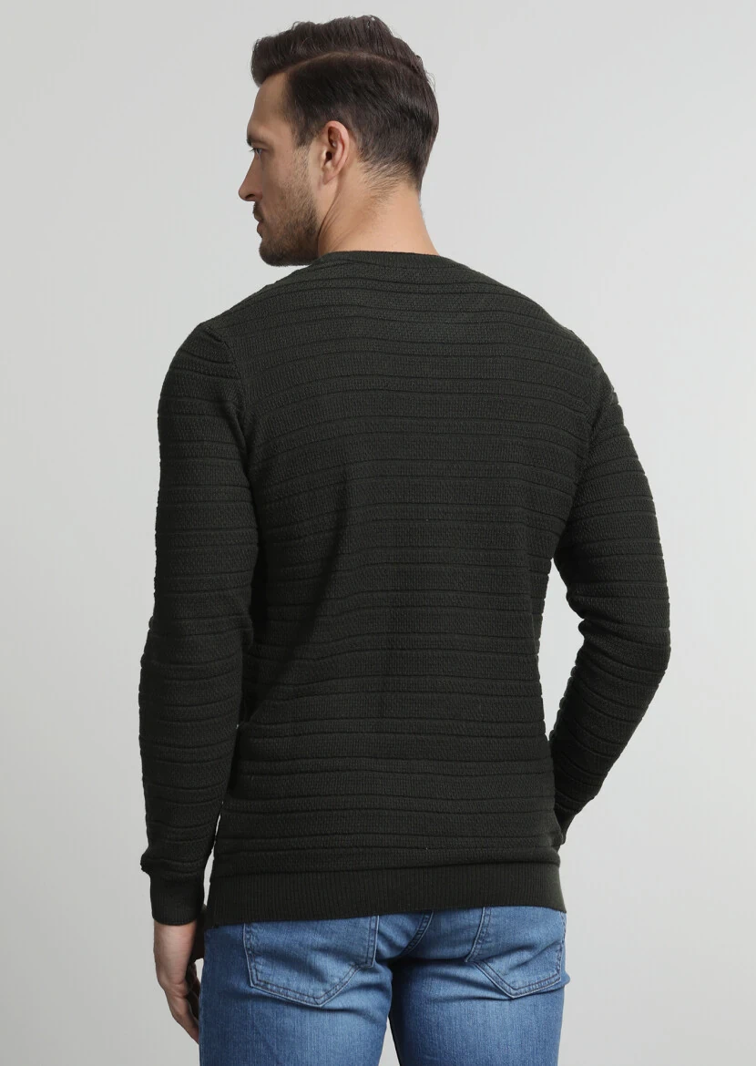 Haki Jakarlı Yün Karışımlı Triko Kazak - 4