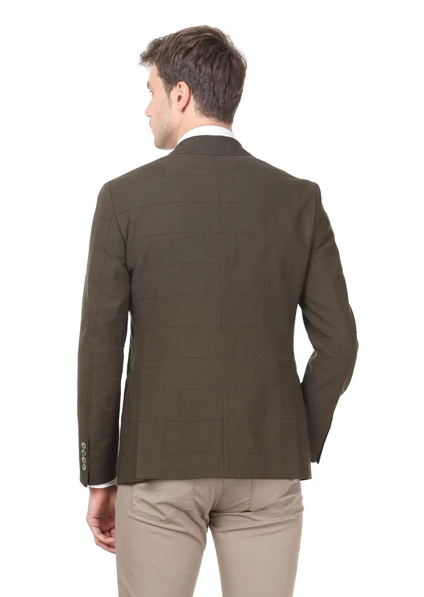 Haki Kareli Zeroweight Slim Fit Yün Karışımlı Ceket - 4