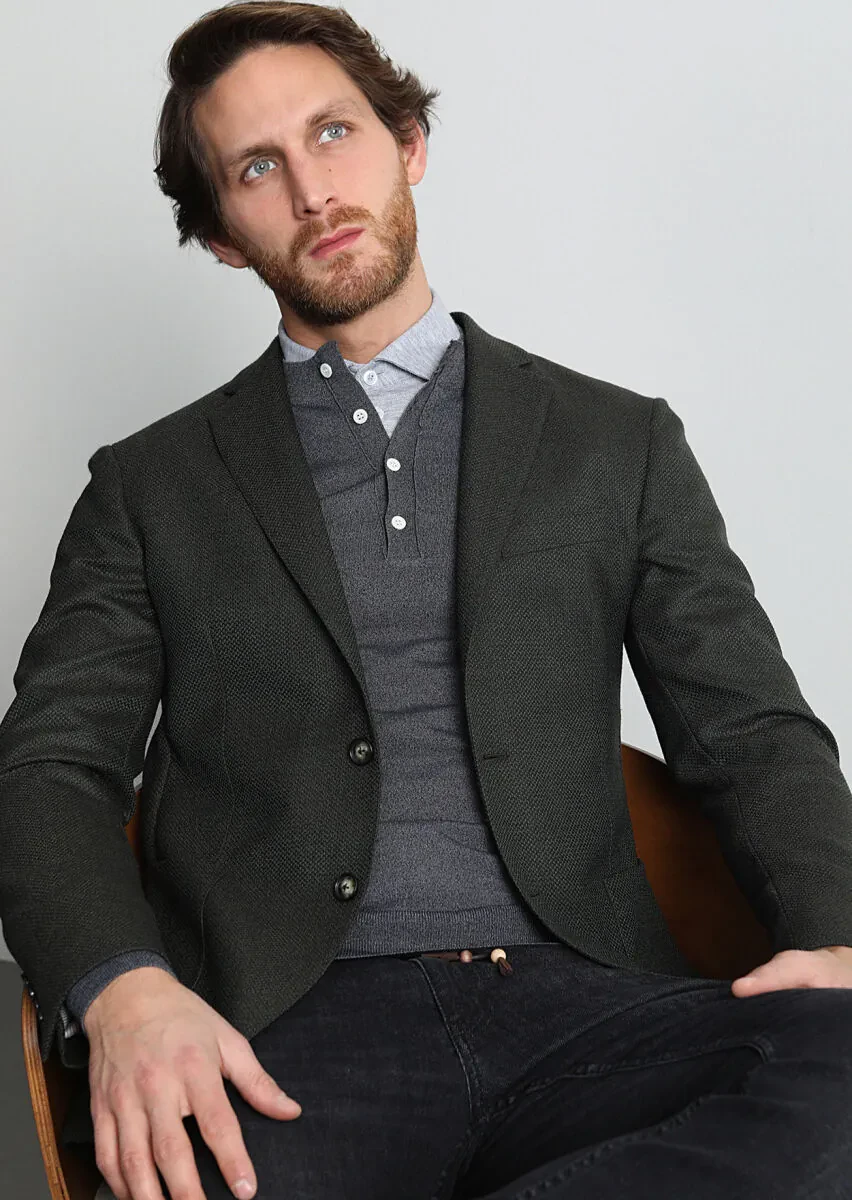 Haki Mikro Comfort Fit Yün Karışımlı Ceket - 2