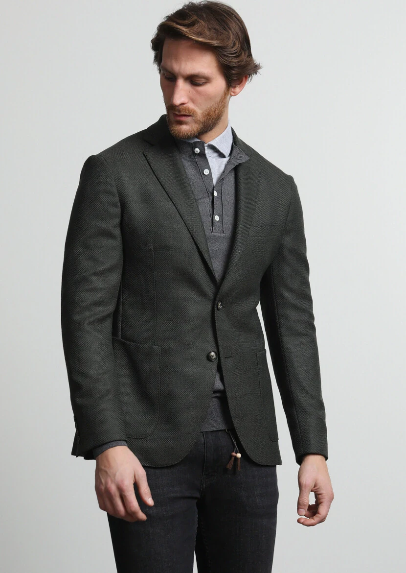 Haki Mikro Comfort Fit Yün Karışımlı Ceket - 3