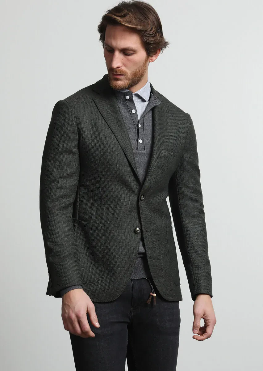 Haki Mikro Comfort Fit Yün Karışımlı Ceket - 3