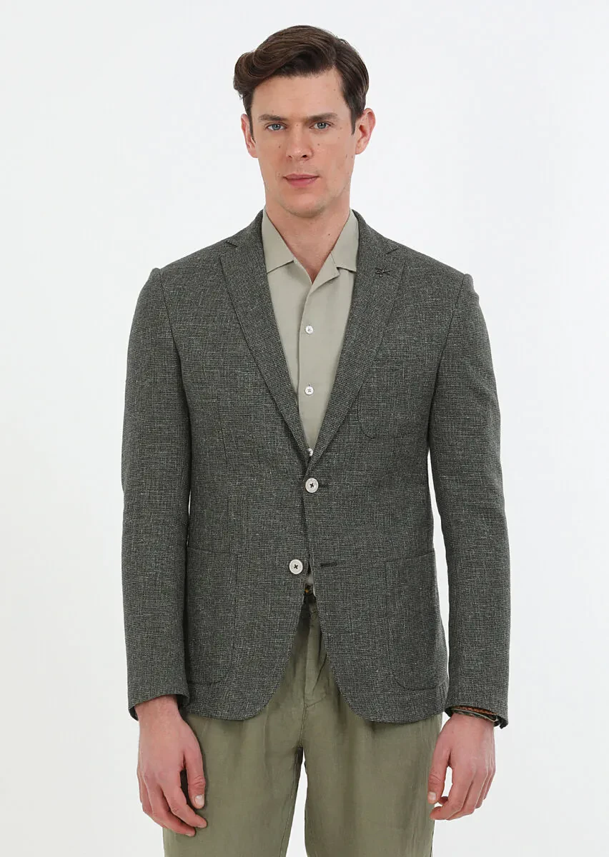Haki Mikro Zeroweight Slim Fit Pamuk Karışımlı Ceket - 1
