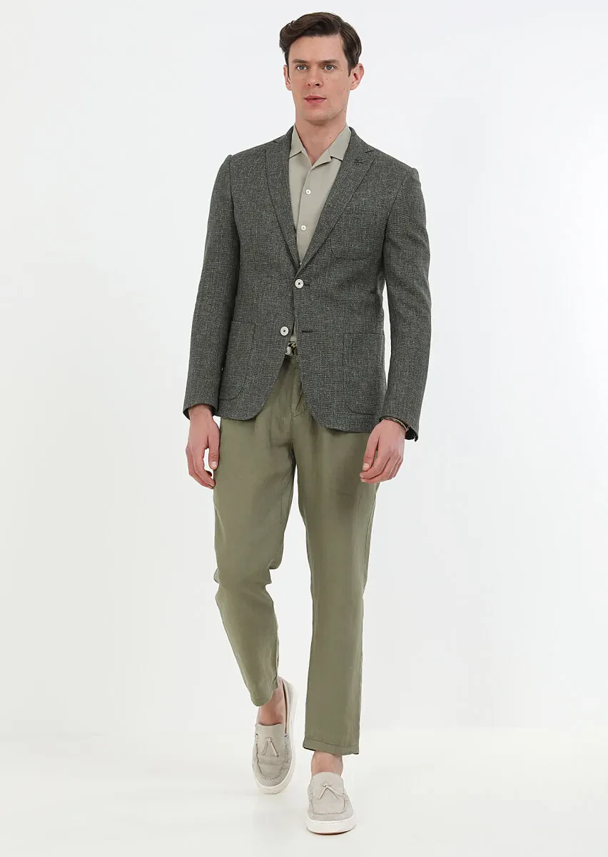 Haki Mikro Zeroweight Slim Fit Pamuk Karışımlı Ceket - 2