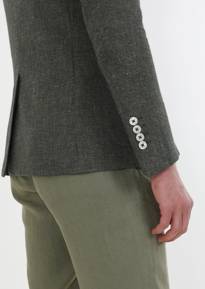 Haki Mikro Zeroweight Slim Fit Pamuk Karışımlı Ceket - 6