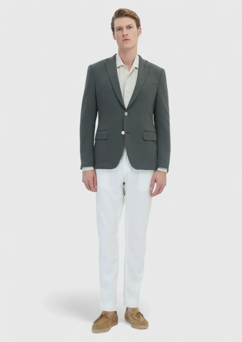 Haki Mikro Zeroweight Slim Fit Pamuk Karışımlı Örme Ceket - 2