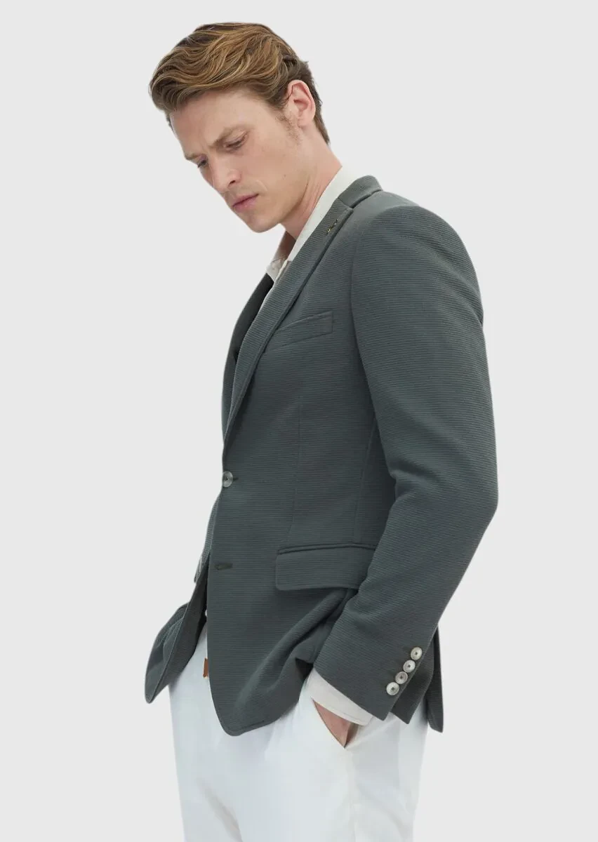 Haki Mikro Zeroweight Slim Fit Pamuk Karışımlı Örme Ceket - 4