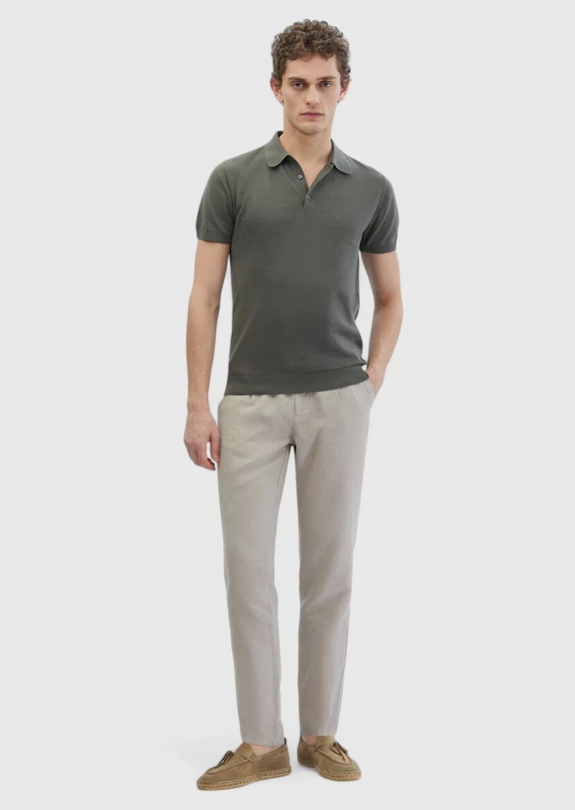 Haki Polo Yaka %100 Pamuk Triko 