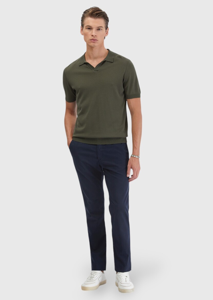 Haki Polo Yaka Düz Örgü Triko 