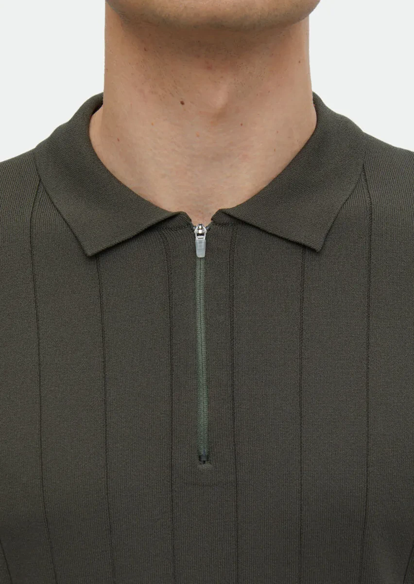 Haki Polo Yaka Jakarlı Triko - 5